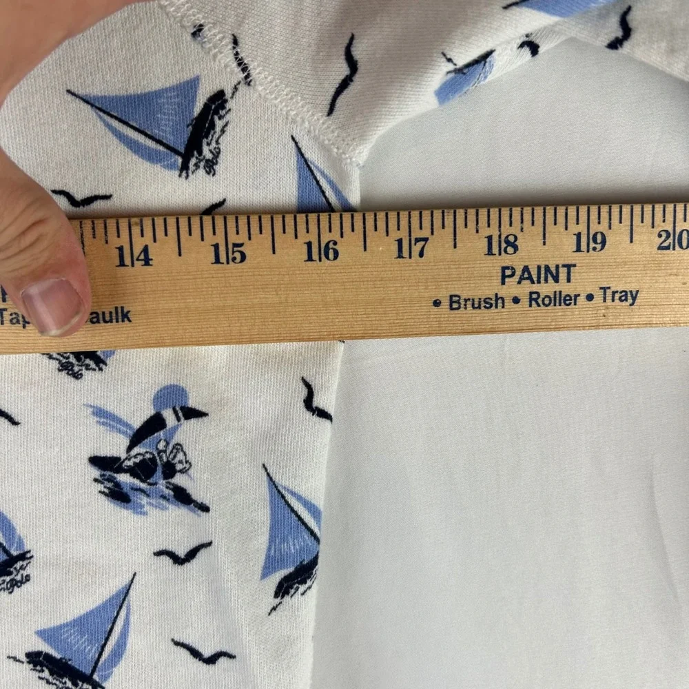 Polo Ralph Lauren Boys Spa Terry Sweatshirt White Blue Sailboats Bear Sz M 10-12